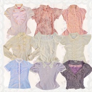 Blouse pastel color coquette not fairycore sawako shoujo harajuku milkmaid lace ruffle stripes flora