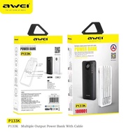 Awei 20000mAh P134K Mobile Powerbank 10000mAh P133K Digital Display Power Bank Multiple Output With Cable 3-in-1/4-in-1
