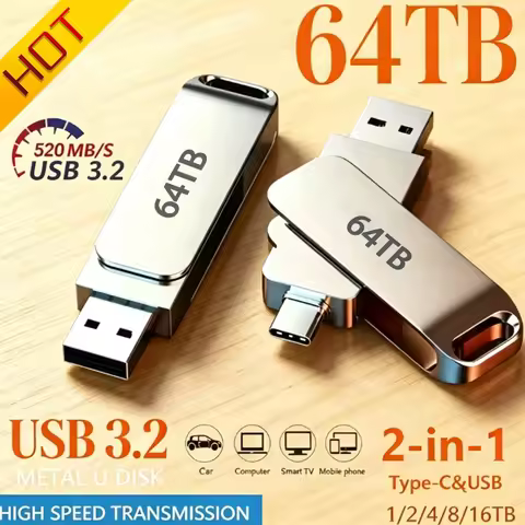64TB USB 3.2 Flash Drive High Speed 2TB USB Transfer Type-C 2-In-1 16TB OTG Pendrive Waterproof Flas