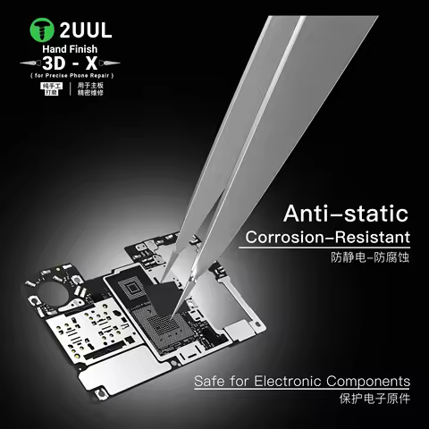 2UUL 3D Electronics Extra Hard Alloy Tweezers Anti-Static Precision Tweezers for Electronic Mobile P