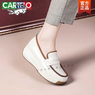 A-6💚Cartelo Crocodile（CARTELO）Women's Platform Loafers2024Spring and Autumn Flat Single-Layer Shoes Versatile Small Leat