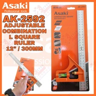 ASAKI JAPAN 12" COMBINATION SQUARE RULER L RULER TRY SQUARE ADJUSTABLE SESIKU L PEMBARIS STAINLESS S