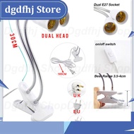 Dgdfhj Shop Double Head Led Lamp Holder E27 Socket EU/US/UK Plug Flexible Clip On Off Switch Lamp Desk Light LED Plant Grow Bulb