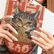 1pc Art Style Notebook With Cat Eating Noodles Design, Suitable As A Perfect Gift For Friends, For W