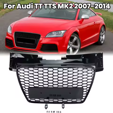 Front Bumper Center Grille For Audi TT TTS MK2 2007 to 2014 Gloss Black Replace Mesh Racing Grills a