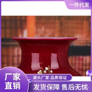 Jingdezhen Ceramics Crystal Glaze Rose Red Twelve Xi Dongmelon Floor Vase Chinese Household Ornament Decoration