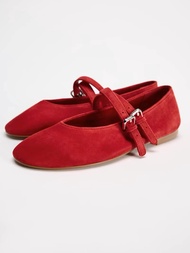 2025 NEW ZARAˉ 2024 Autumn New Womens Shoes Red Double Thin Belt Leather Ballet Flat Shoes With Buck