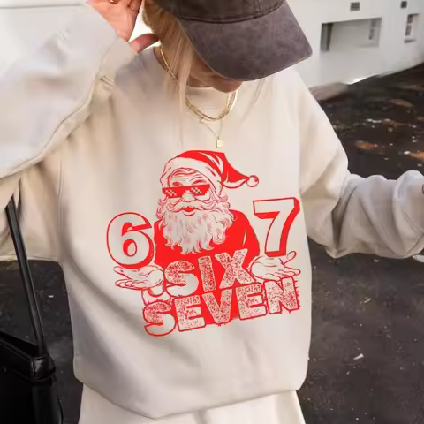 Six Seven Christmas Sweatshirt Cool Santa Sweater 6 7 Slang Funny Unisex Pullover Winter Keep Warm F