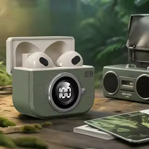 Q86 Retro Camera Wireless Earbuds Semi-In-Ear Earphones with Screen Digital Display and Gaming Low L