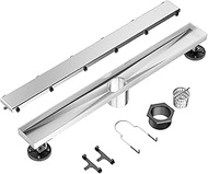 36 Inch Linear Shower Drain with 2-in-1 Flat & Tile Insert Cover, Brushed 304 Stainless Steel Rectan