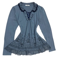 Axes Femme Cottagecore Lace Up Ruffle Puffy Babydoll Top | Classical Fairycore Whimsical Coquette Vi