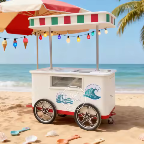 Mobile Food Cart Gelato Display Freezer Ice Cream Cart Flower Cart Street Food Car Outdoor Use Troll