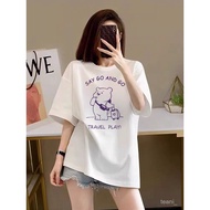 Pure Cotton Can't Pill Short-Sleeved Top Plus Size T-Shirt Women Printed Korean Version Summer A0