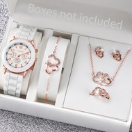 ♞,♘Geneva Ladies Watch Fashion Silicone Strap Quartz Wrist Watch+Double Love Jewelry Set