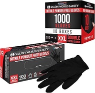 Salon World Safety Black Nitrile Disposable Gloves, Box of 100, Size XX-Large, 5.0 Mil - Latex Free, Textured, Food Safe