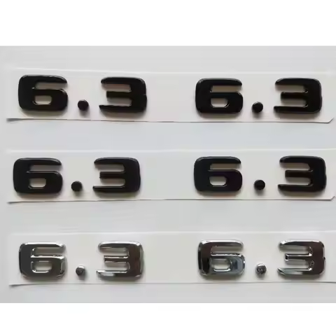 Chrome Black Flat Font Letters Number 6.3 Fender Symbols Side Emblems Badges 2pcs for Mercedes Benz