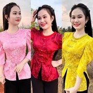 BA BA SHIRT WITH JADE BUTTONS AND ROOM SLEEVES IN 2-SKIN Brocade Fabric, ALL SIZES S-3XL