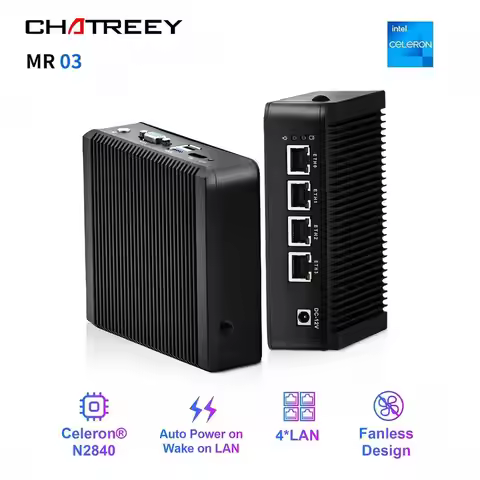 Chatreey Fanless Industrial MR03 Mini PC intel N2840 Desktop Computer 4*Intel LAN i225 for Pfsense F