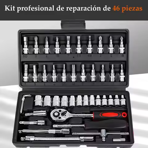 46 PCs Automotive Repair Hand Tool Set Mechanic'S Tool Box, 1/4" Socket Spanner Ratcheting Screwdriv
