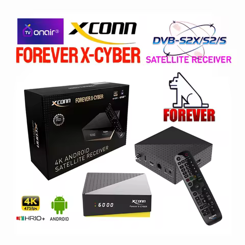 XCONN FOREVER X-CYBER 4K tvbox/iptv abonmen online(Android 9 DVB-S2X/S2/S, Ku/C Band Multi-Interface