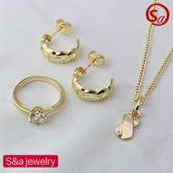 S&amp;a jewelry 18k Bangkok Gold 3in1 necklace earrings adjustable ring set for women set-54