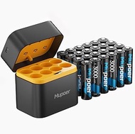 24 Pack Rechargeable AA Batteries Lithium with Charger,3000mWh 1.5V Lithium AA Blink Batteries,Doubl