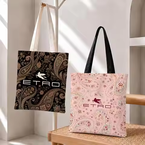 E-Etro Pattren Storage Bags Storage Bags Foldable Canvas Tote Bag, Reusable Fashion Shopping Bag for