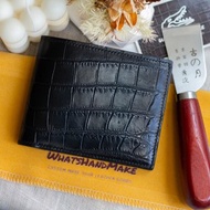 法國料鉛筆黑色手工鱷魚皮革銀包