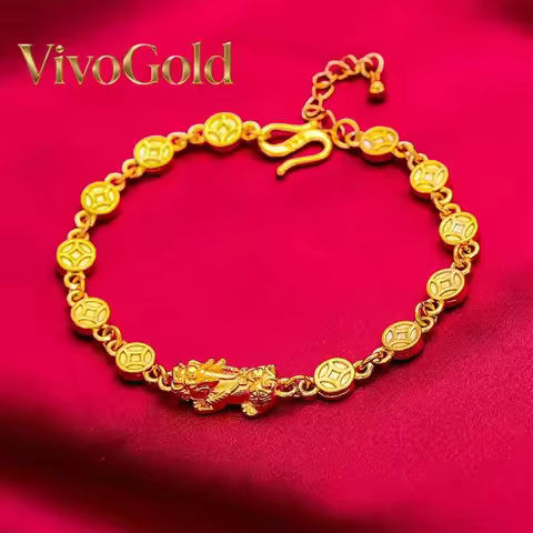 VivoGold VivoGold Pixiu Bracelet for Women, 24K Gold, AU999 | Matte gold pixiu with garnet beads, ru