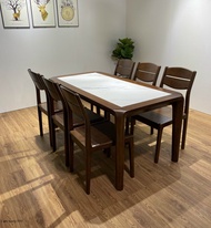 Bộ bàn ăn gỗ sồi mặt đá ghế 2 lan A85 giá tại xưởng bao đổi trả miễn phí giao hàng