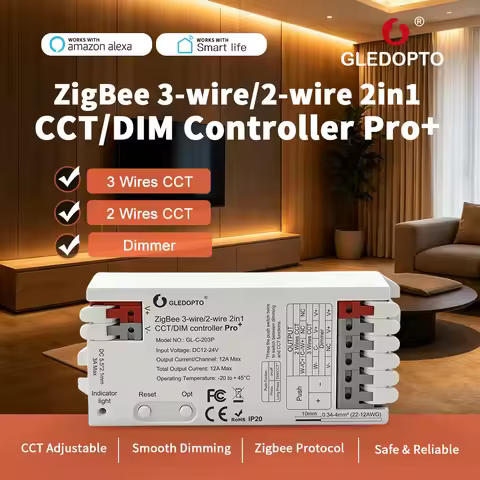 GLEDOPTO ZigBee 3.0 Dual/Triple Wire CCT LED Controller Pro+12A High Current Compatible with Alexa/S