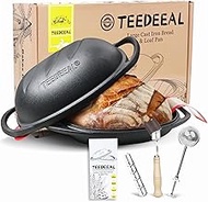9.2 QT Heavy Duty Pre-seasoned Cast Iron Bread Pan, Large Loaf Dutch Oven with Lid, Sourdough Bread 