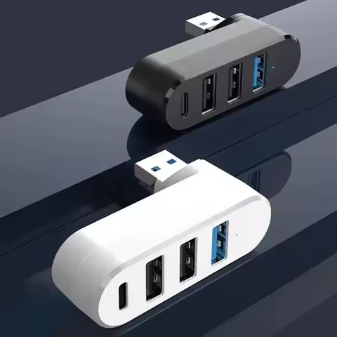 4 In 1 USB 3.0 Hub 180 Degree Rotation Port Multi Type-C USB Splitter Hub Power Adapter Multiple Exp