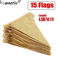 CARNATIOGV Burlap Pennant Banner, 4. Length 15 Pack Jute Hessian Flag Garland, DIY Triangular Shape 