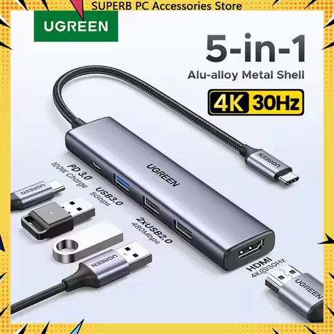 New UGREEN USB HUB 5-in-1 Type-C to 4K HDMI PD100W USB3.0 HUB Multiport Adapter Laptop MacBook iPad 