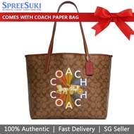 Coach Handbag With Gift Paper Bag Tote Shoulder Bag City Tote In Signature Canvas With Coach Radial  Khaki # C6813