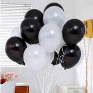 10Pcs Balon Latex Hitam Putih / Balon Hbd / Balon Metalik