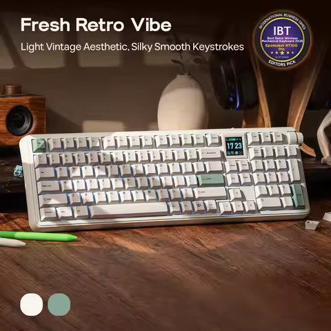 EPOMAKER RT100 PRO 100% ANSI US Layout Wired/BT/2.4Ghz Wireless Mechanical Gaming Keyboard 1.54" Sma