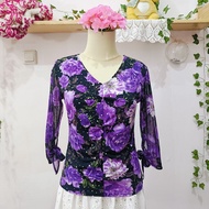 Purple Gothic Floral Mesh Top - Harajuku & Soft Grunge Style
