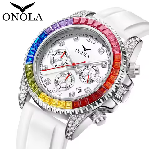 Fashion Colored Diamond High-quality Men's Quartz Watch ONOLA Silicone Tape Waterproof Watch Clock M