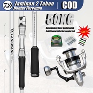 Fishing Rod Reel Combo Set M Power Carbon 50KG 2 Section 1.6-2.7m Spinning HT Reel Joran Pancing Set