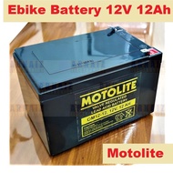 Ebike Battery 12V 12Ah - Compatible w/ 12V 16Ah - Motolite Brand OM12-12 (12 Months Warranty) ~5u