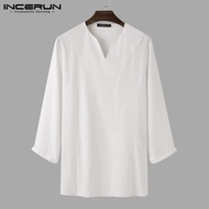 Medussa INCERUN Mens Kurtaเสื้อทรงหลวมCausalเสื้อชาติพันธุ์แขนยาวผ้าลินินเสื้อCaftan