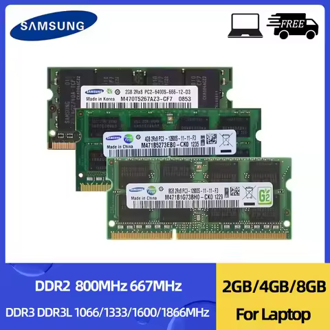 SAMSUNG Notebook Ram DDR2 2GB 4GB 667MHz 800MHz DDR3 DDR3L 2GB 4GB 8GB 1066 1333 1600 1866MHz SODIMM