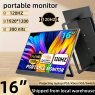 Portable Monitor 16-inch 120Hz 1.5K HD Display with Built-in Stand 75*75mm VESA Holes Supports PC/SW