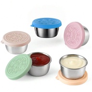 Salad Dressing To Go Containers, 1.6 Oz Small Stainless Steel Sauce Cups With Leakproof Silicone Lid