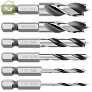 6Pcs Brad Point Drill Bit Set HSS Wood Drill Bit Set 1/4 Inch Hex Shank Sharp Twist Drill Bit Set  S