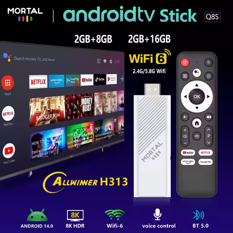 Motral Q8S Android TV Stick Allwinner H313 with Dual 2.4G Wifi 5G Wifi6 Brand 8GB 16GB 4K HDR Gogle 