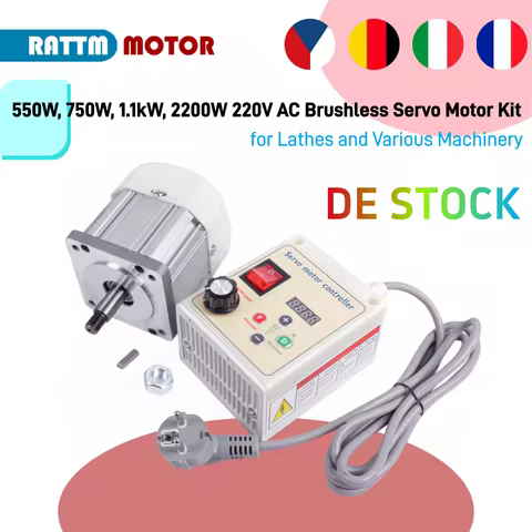 【EU&USA Stock】550W, 750W, 1100kW, 1.1kw, 2200W 220V AC Brushless Servo Motor Kit threaded shaft for 