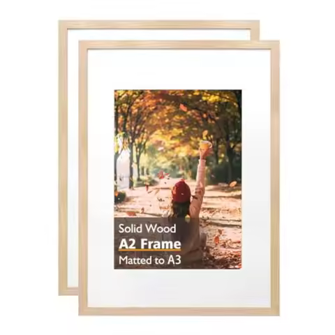 A2 Picture Frames Solid Wood Frames with Acrylic Pleiglass Frame for Pictures A3 with Mat or A2 with